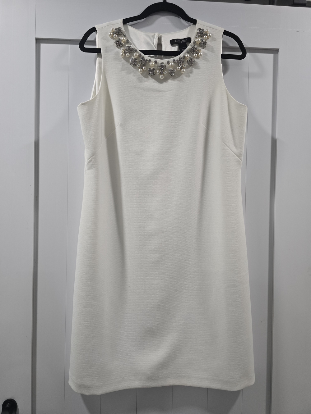 White House Black Market Ivory Embellished Neck Sleeveless Sheath Dress